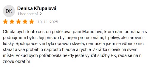 Pětihvězdičková recenze klientky Denisy Křupalové